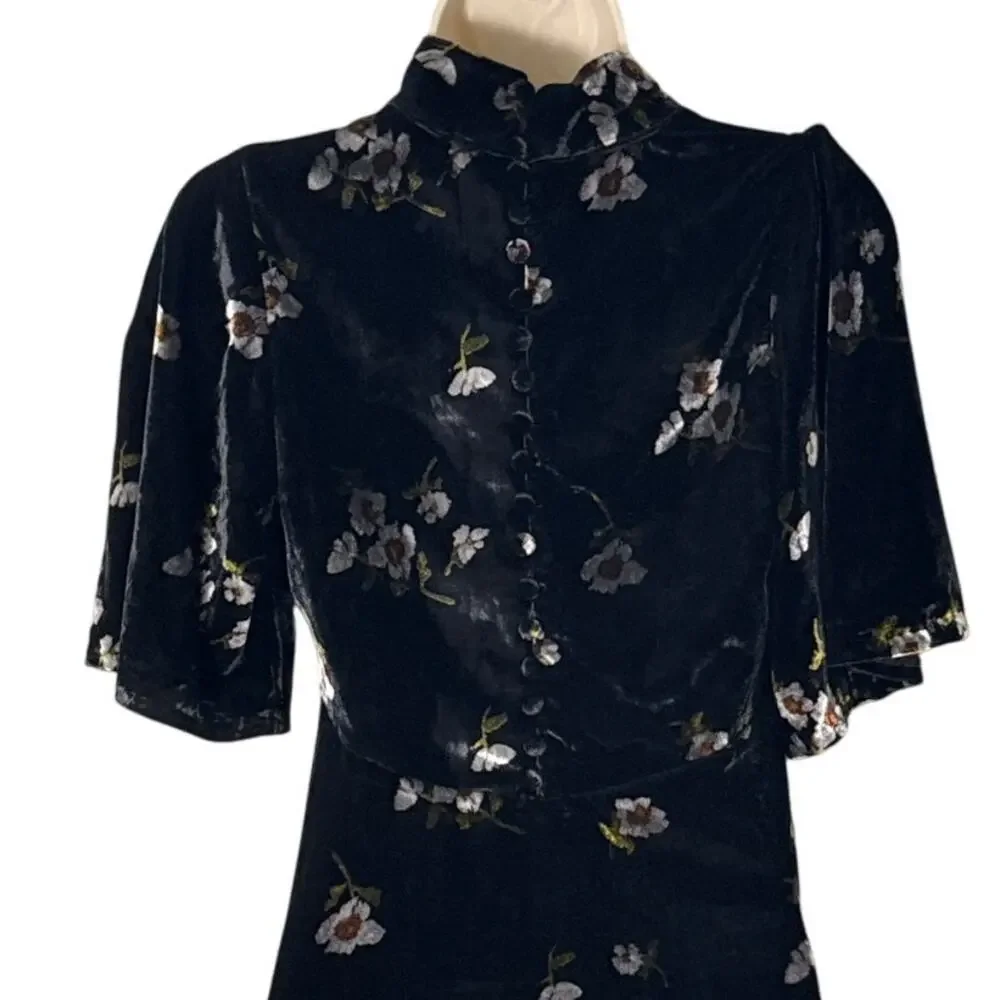 Free People Be My Baby Velvet A-Line Mini‎ Dress Black Floral Size 4 - Picture 12 of 13